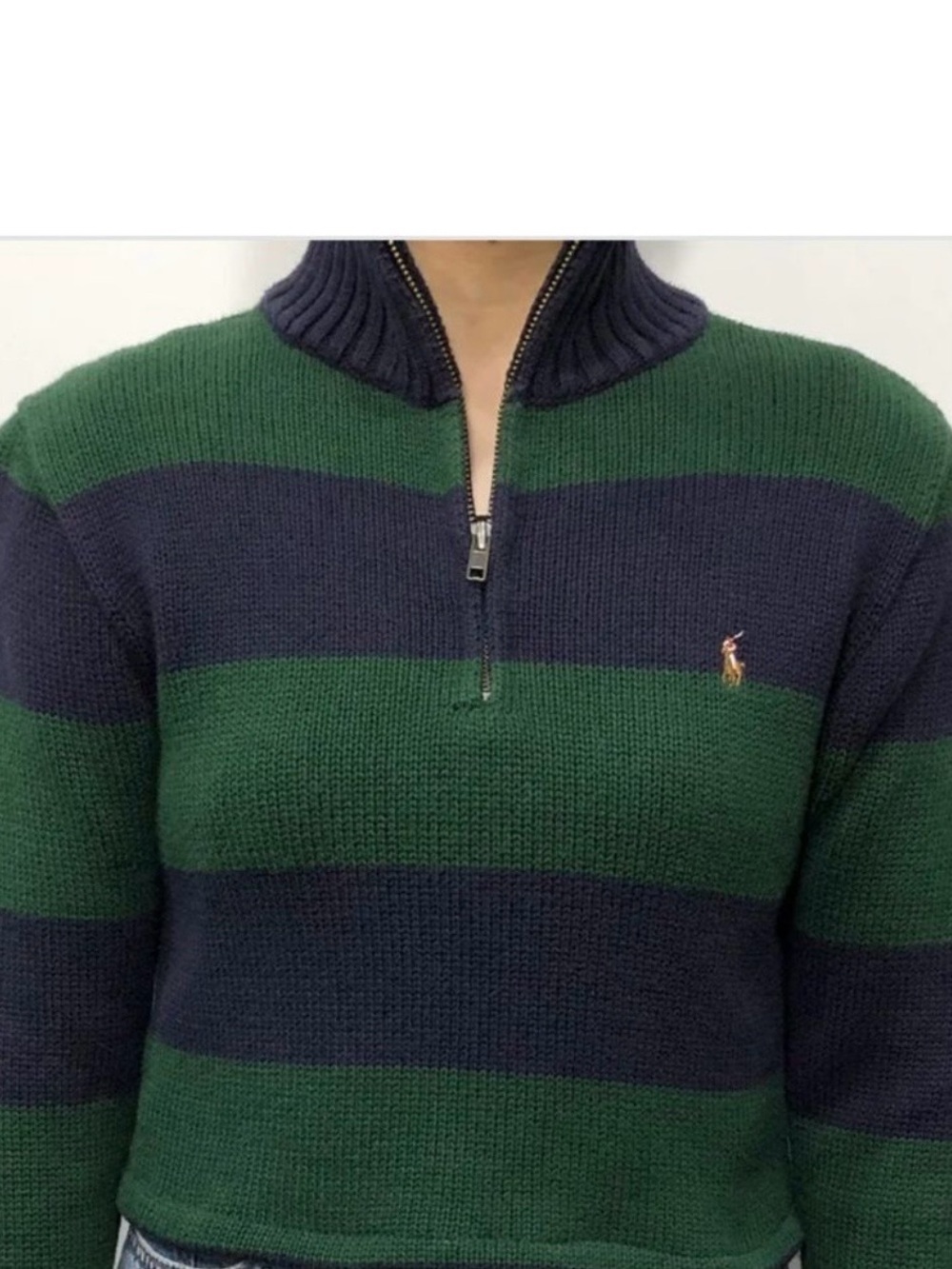 Polo Ralph Lauren Youth Quarter Zip Cotton Striped Sweater L(14/16)